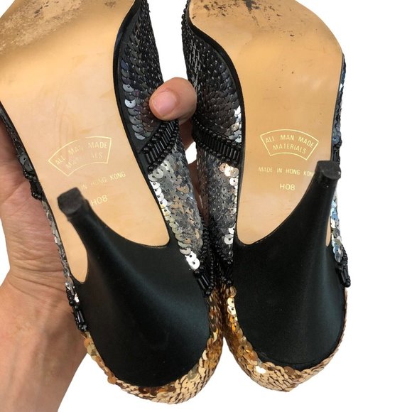 Rosina Ferragamo Schiavone Vintage 60s 70s Gold Silver Sequin Party Pumps Heels - Picture 8 of 9